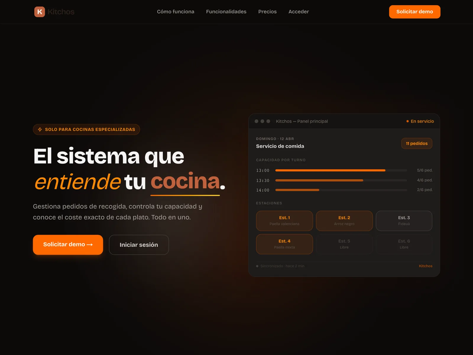 Página web de Kitchos, Software de gestión para cocinas en Proyecto propio